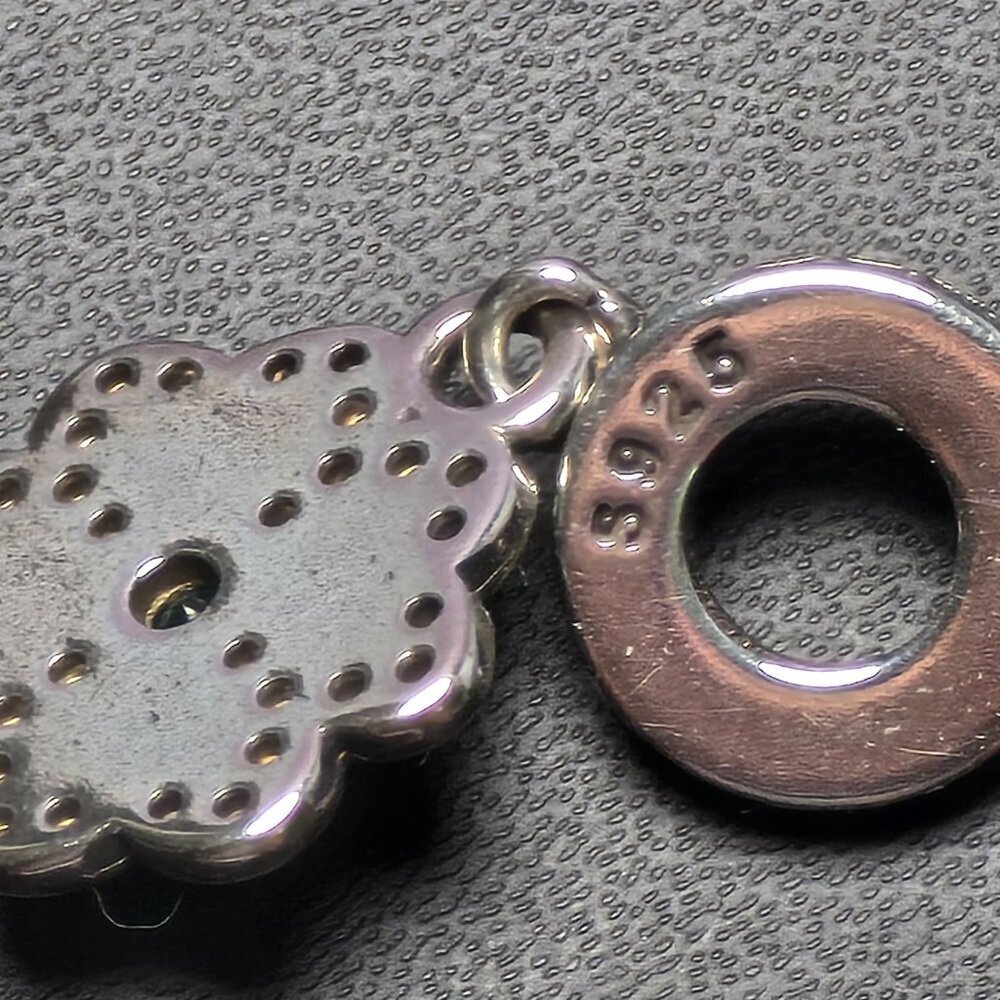 Silver 925 Clover Charm Pendant With Green CZs & Heart Accents - Picture 3 of 4